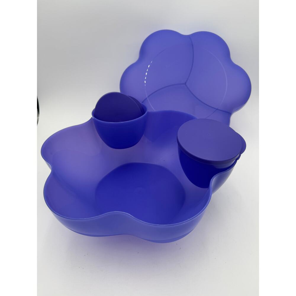 6 pc Tupperware Chip Bowl & Cover Purple 1.5 Gal & 2 Hanging Dip Bowls 4626A-4